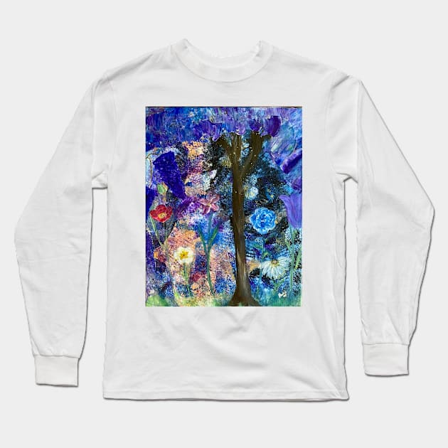 “Seul dans le jardin au clair de lune” (Alone in the Garden at moonlight) Long Sleeve T-Shirt by Shaky Ruthie's Art from the Heart